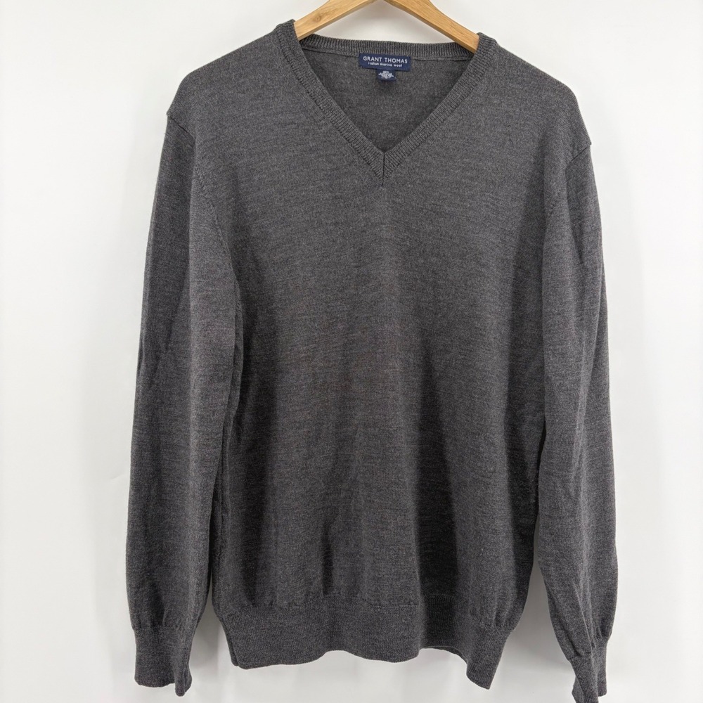 Grant Thomas Women Gray Wool Crew Neck Pullover Sweater Charcoal Size Medium - Picture 3 of 8